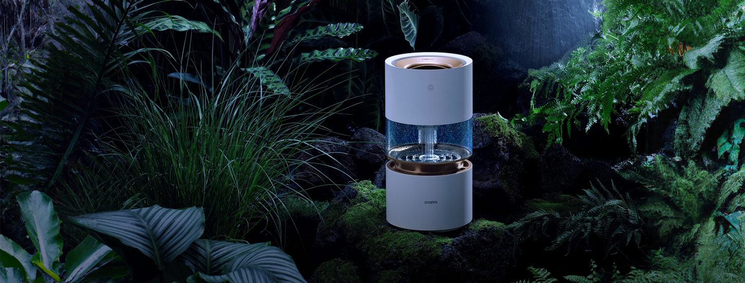 A mist-free humidifier perfect for medium to large rooms, emitting white noise and simulating the natural process of rain evaporating.